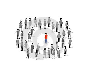 Unique person in crowd vector concept. People group unique person team leader winner alone