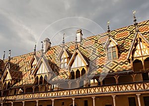 Medieval polychrome roof of the Hospices de Beaune, France
