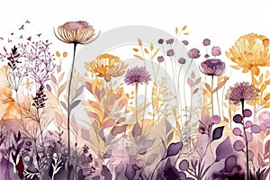 The Unique Purple and gold flower garden, Watercolor design