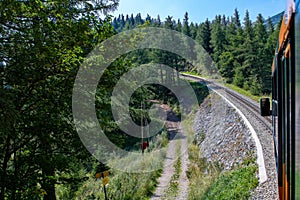 Unique rack railway to the top of Schneeberg mountain in the Austrian Alps. View from the train photo
