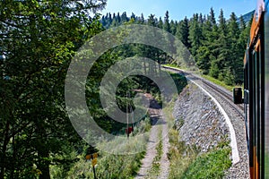 Unique rack railway to the top of Schneeberg mountain in the Austrian Alps. View from the train