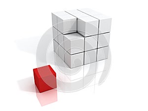 Unique red cube. leader business concept.