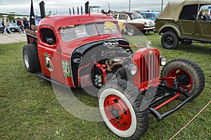 Unique red homemade light van retro ret rod pickup