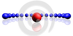 Unique red sphere with a row of dark blue spheres