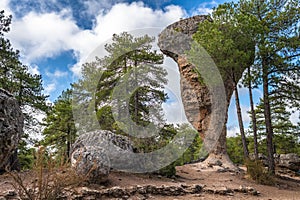 Unique rock formations in La Ciudad Encantada or Enchanted City natural park near Cuenca, Castilla la Mancha, Spain photo