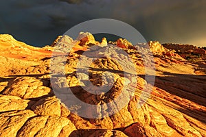 Unique rock formations White Pocket at golden sunset, Arizona