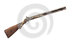 Unique rustic vintage rifle isolated.