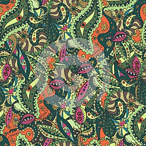 Unique seamless pattern with eyes and strange plants