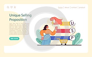 Unique Selling Proposition concept. Highlights the process of defining standout features in a competitive market.