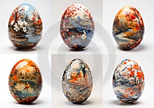 A unique set of colorful easter egg designs artwork (Impressionism style inspired by Monet, Degas, Manet).