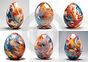 A unique set of colorful easter egg designs artwork (Impressionism style inspired by Monet, Degas, Manet).