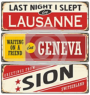Unique set of greeting cart templates with cities and towns in Switzerland