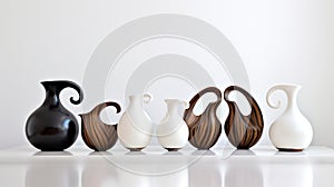 unique shapes and curves of vintage pots against a white background