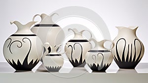 unique shapes and curves of vintage pots against a white background