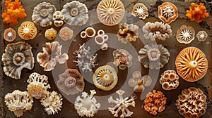 The unique shapes and patterns of various types of fungal sporangia each one a miniature work of art. .