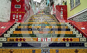 Unique stairs connecting the neighborhood Lapa and Santa Tereza, Rio de Janeiro, Brazil