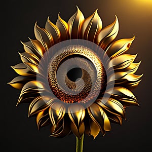 Unique style Golden metallic 3d sunflower with black background