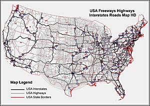 Unique Style self explanatory detailed Highways Freeways Interstates Roads Map of USA United States of America in HD