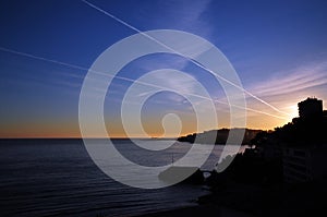 A unique sunset composition with rare lines pattern in the sky at Mallorca island, palma, Spain