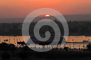 Unique sunset at Luxor Aswan Egypt. Beautiful sunset over the Nile river