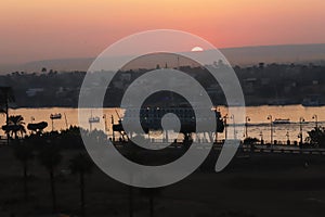 Unique sunset at Luxor Aswan Egypt. Beautiful sunset over the Nile river