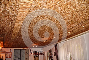 Unique Swiss hotel -------wine cork ceiling