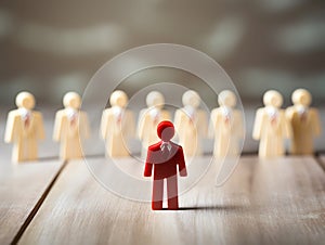 Unique toy figure in front of others. Concept of business leadership for team
