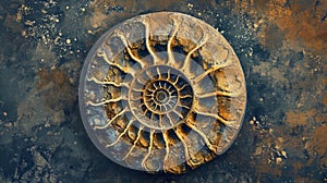 A unique trading card depicting an Ammonite fossil with information about how these creatures lived in prehistoric