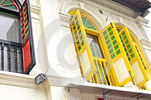 Unique traditional colorful windows in Little India, Singapore