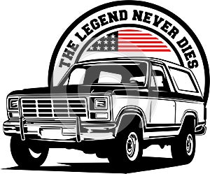 AMERICAN CLASSIC AND MUSCLE CARS LOGO FORD BRONCO WITH AMERICAN FLAG