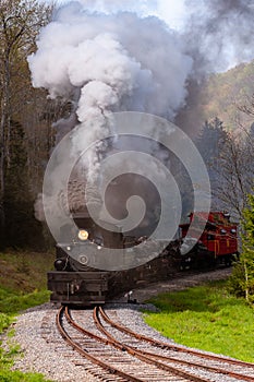 Antique Shay Steam Locomotives Climbing Mountain - Cass Railroad - West Virginia photo