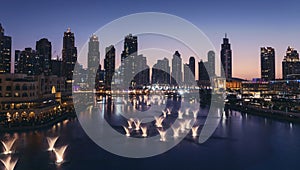 Unique view of Dubai Dancing Fountain show at night.