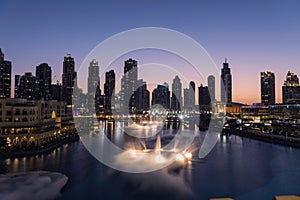 Unique view of Dubai Dancing Fountain show at night.