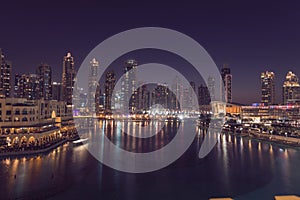 Unique view of Dubai Dancing Fountain show at night.