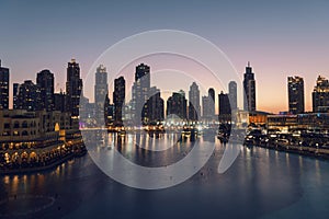 Unique view of Dubai Dancing Fountain show at night.