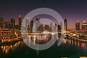 Unique view of Dubai Dancing Fountain show at night.