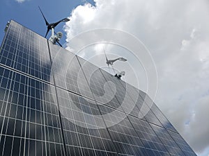 Unique view of an off grid solar wind system