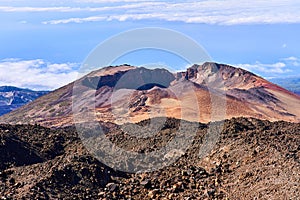 A unique view of the volcano crater. Beautiful landscape in the mountains. The mouth of an extinct volcano