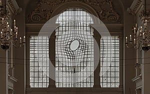 Unique warped leaded glass window at St Martin in the fields