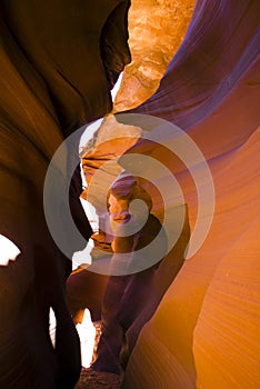 Unique waves of light and orange sand in the famous Lower Antelope Canyon in Arizona