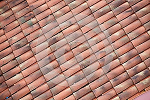 Unique, weathered terracotta roof background