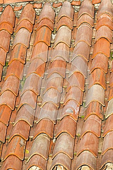 Unique, weathered terracotta roof background