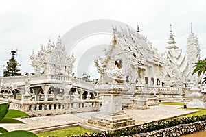 Unique white buddha temple in Thailand