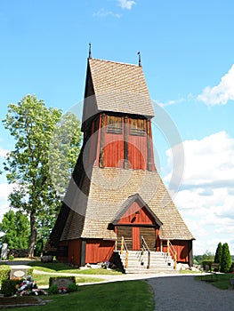 Unique Wooden Bell Tower of the Old Church in Gamla Uppsala, Uppsala, Sweden