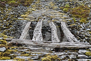 Unique wooden incline bridge.