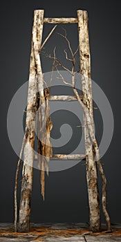 Unique Zbrush Style Wooden Ladder With Twigs - Scoutcore Expressionist Art