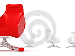 Uniqueness leadership concept red stylish armchair