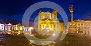 Unirii Square with Catholic Dome and Trinity Column at night