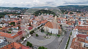 Unirii Square in Cluj Napoca on a coudy day.