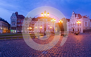 Unirii Square in Timisoara in dusk